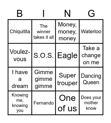 ABBA - speciaal voor onze jarige job Bingo Card