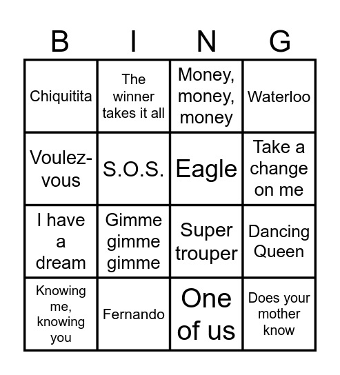 ABBA - speciaal voor onze jarige job Bingo Card