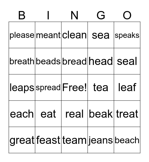 Digraph -ea Bingo Card