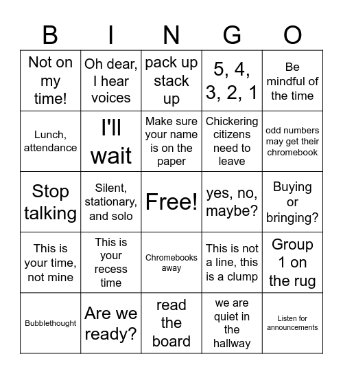 Untitled Bingo Card