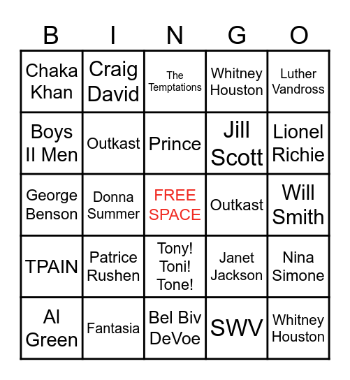 Ally Credit Card R&B Bingo! Bingo Card