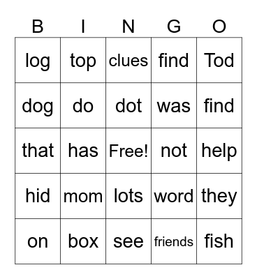 Mom Hid the Box Unit 1.3 "Short o" Bingo Card