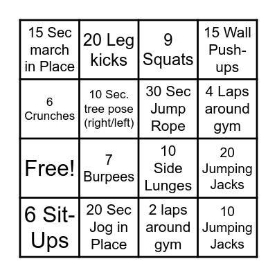 Fitness Bingo!! Bingo Card