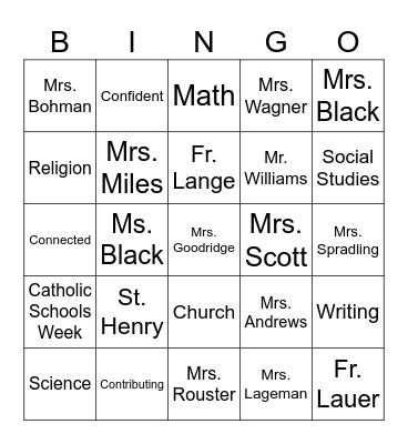 Catholic Schools Week Bingo Card