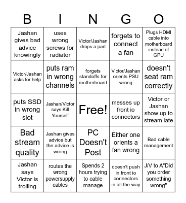 First Time Building PC Bingo Card Bingo Card