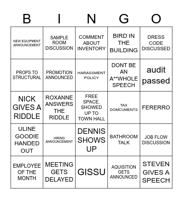TOWN HALL Bingo Card