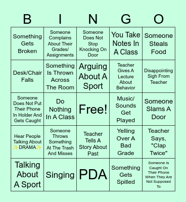School Bingo Card