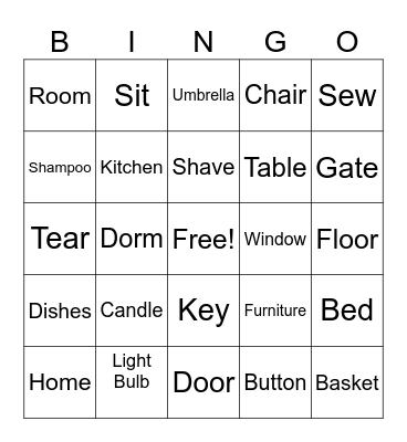 Home, Clothing and Furniture Bingo Card