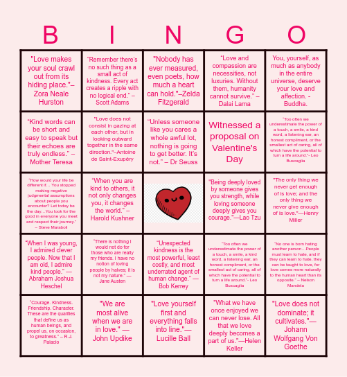 Virtual Valentine's Day Bingo <3 Bingo Card