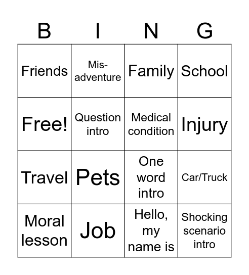 SENIOR SPEECH BINGO Card