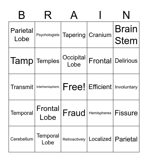 Brain Science Bingo Card