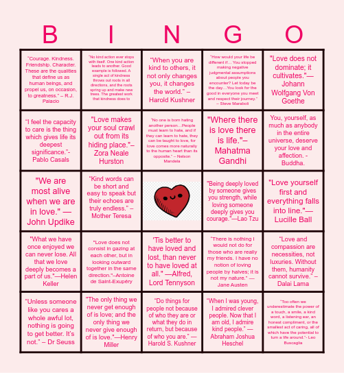 Virtual Valentine's Day Bingo <3 Bingo Card