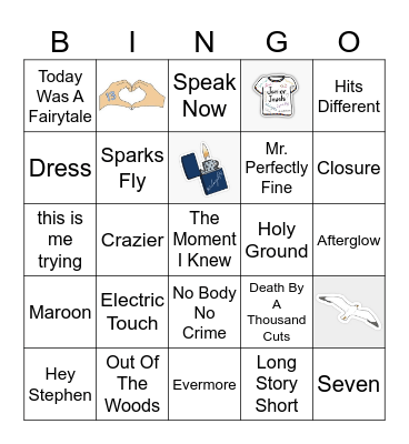 Suprise Songs Bingo Card