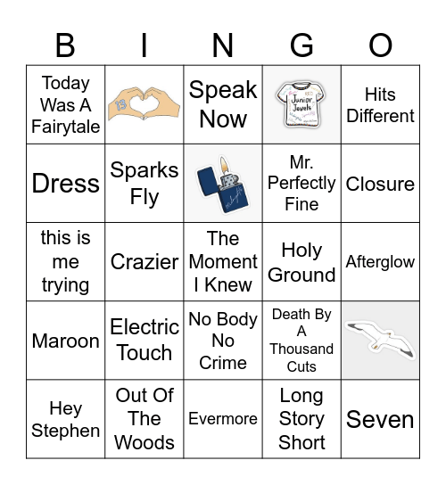 Suprise Songs Bingo Card