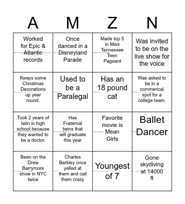 Amazon Bingo Card