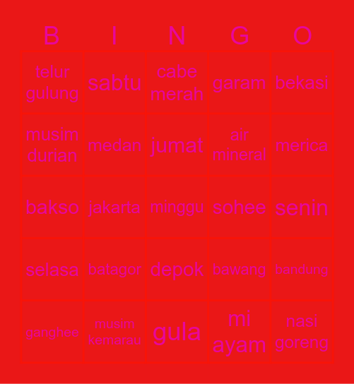 punya minha Bingo Card