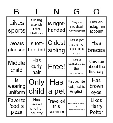 Classmate Bingo Card