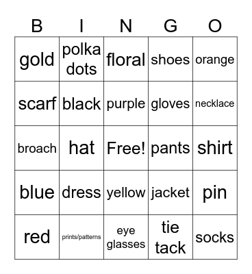 Colorful clothes ASL Bingo Card