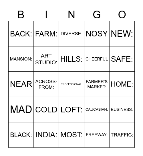 Lesson 9.1 Bingo Card