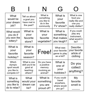 Getting to Know You Bingo Card