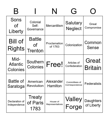 Domain I (SSUSH1-5) Bingo Card