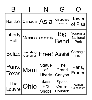 2024 Travel Bingo Card