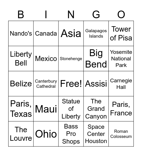 2024 Travel Bingo Card