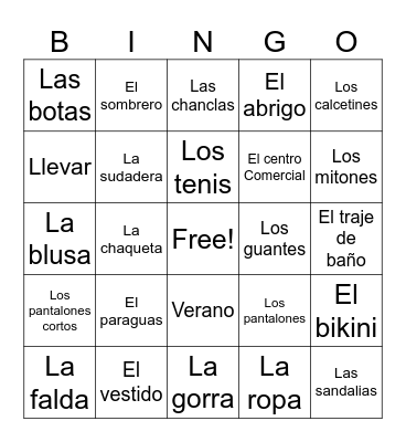 La Ropa Bingo Card