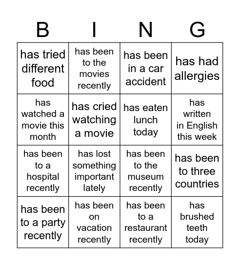 Have you ever done this? Bingo Card