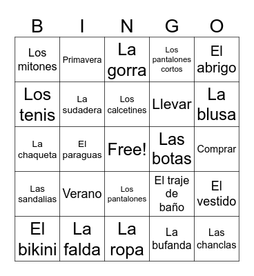 La Ropa Bingo Card