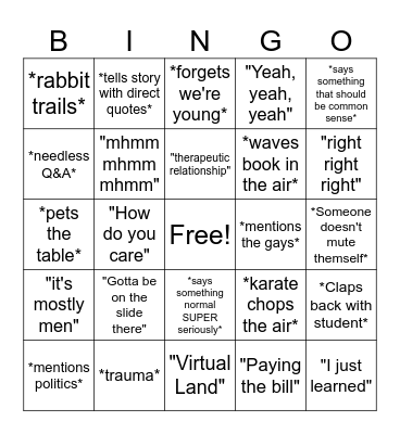 Dr. William's Bingo Card