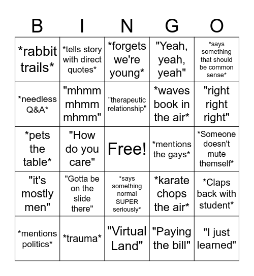 Dr. William's Bingo Card