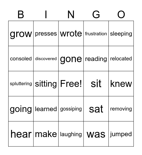 Verbs Bingo Card