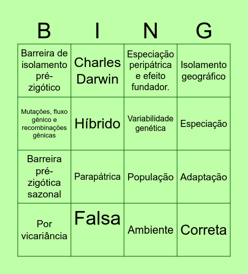 Bingo da Evolução Bingo Card