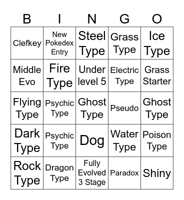 Wonder Trade Bingo Card