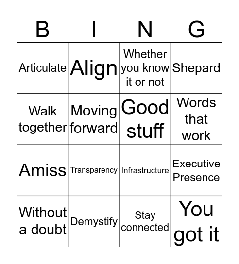 Leadership Lingo Bingo Card
