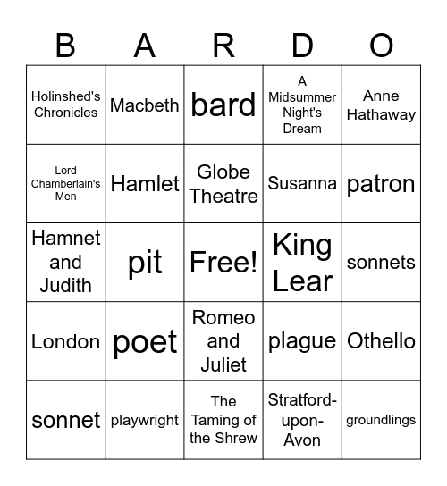 BARDO Bingo Card