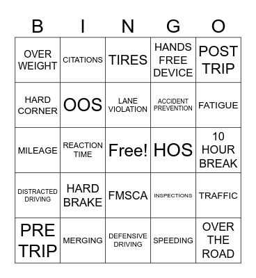 TRUCKING SAFETY Bingo Card