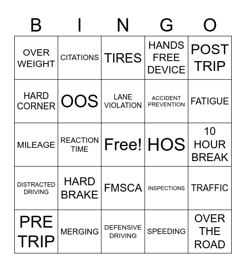 TRUCKING SAFETY Bingo Card