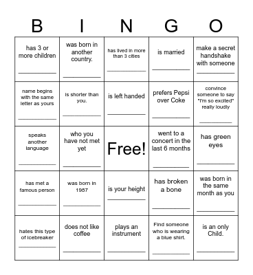 Find Someone Who Bingo Card