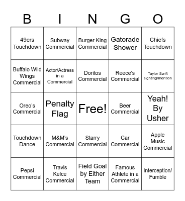 Superbowl 58 Bingo Card