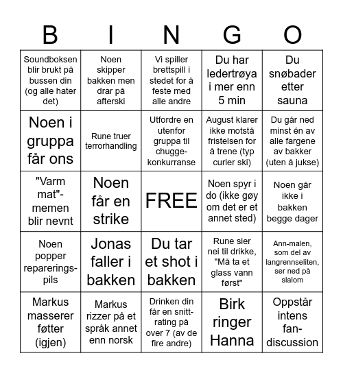 Åre-Bingo (Det blir premier) Bingo Card