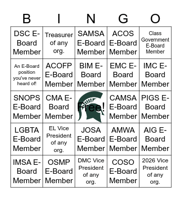 MSUCOM Leadership Summit BINGO Card