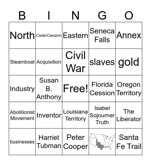 Westward Expansion and Reform List 2 Bingo Card