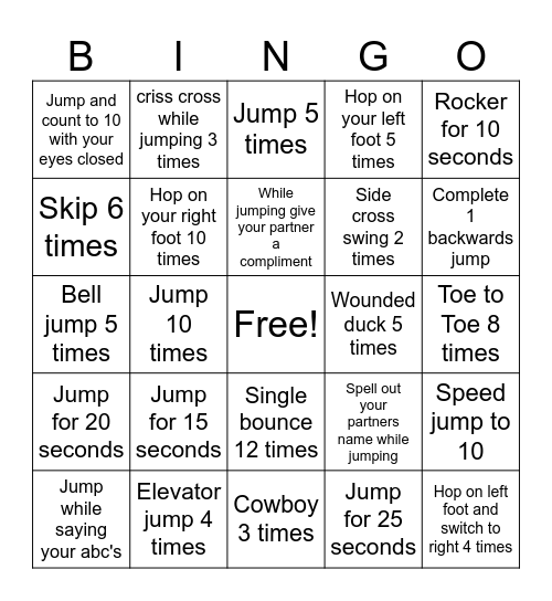 Jump Rope Bingo Card