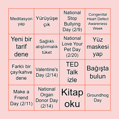 Şubat Bingo Card