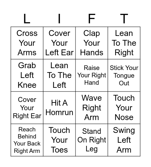 LIFT Bingo Card