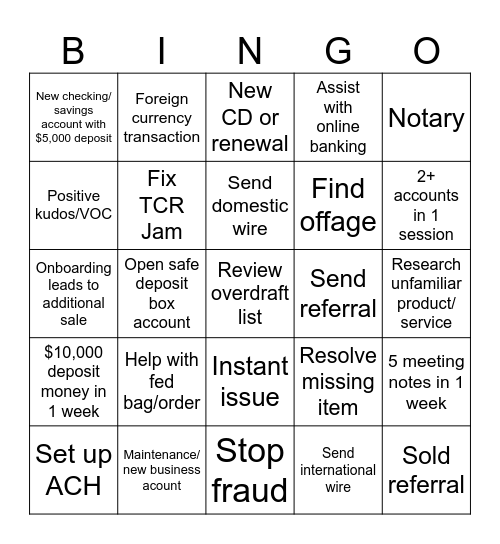 Banker Bingo Card