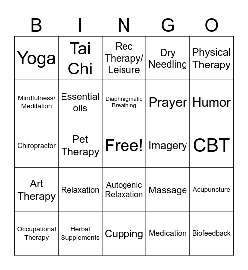 CAM Bingo Card