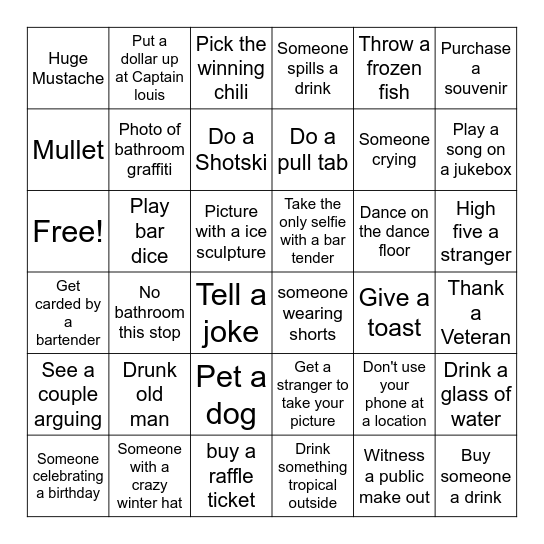 Skiing, Sledding, Ice Luge.... Bingo Card